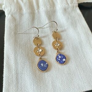 Gold Earrings with Blue Stone and Gemstone